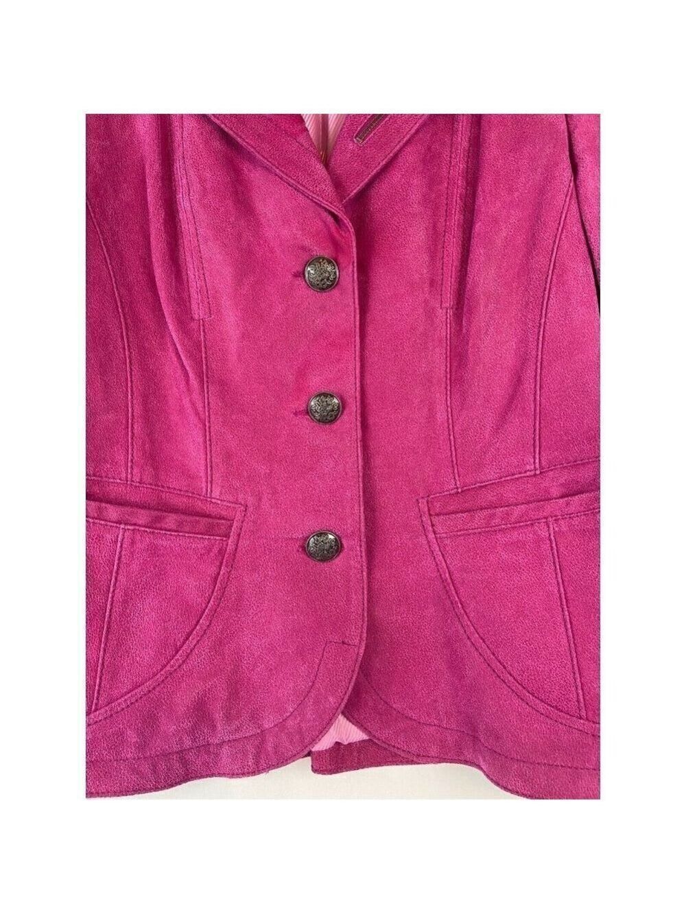Danier Women's Vintage Hot Pink Genuine Leather Jacket Size Small / UK 12 - Picture 4 of 12